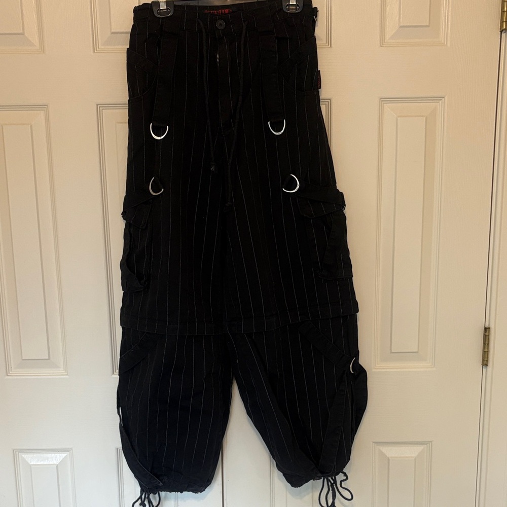 Tripp NYC Black Striped Cargo Pants with Silver Details